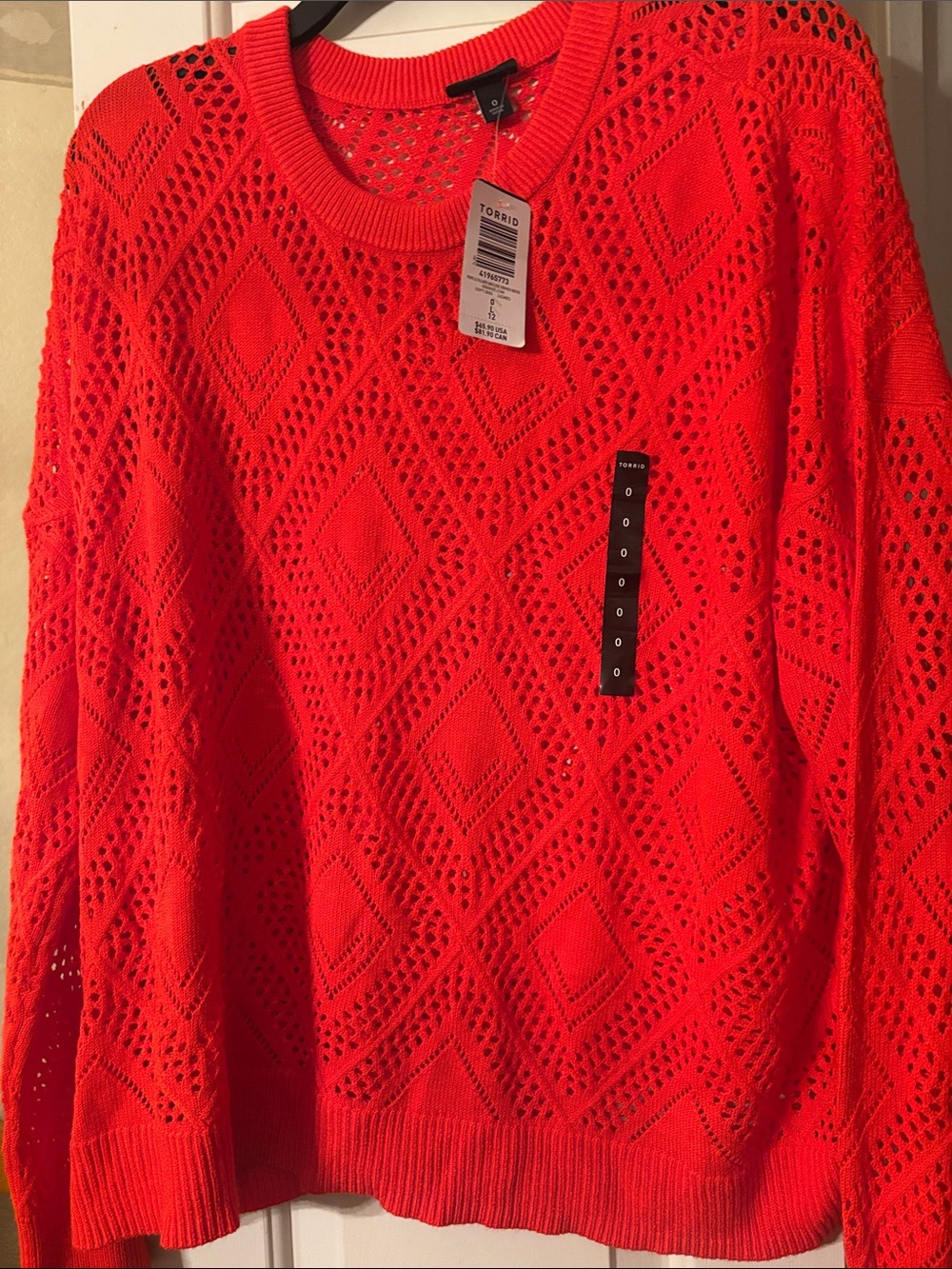 torrid Bright Red Open-Knit Diamond Crew Sweater